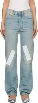 Синие потертые джинсы с 5 карманами и тесьмой MM6 Maison Margiela