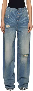 Синие потертые джинсы с пятью карманами MM6 Maison Margiela
