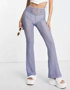 Синие прозрачные расклешенные брюки крючком с кольцом ASOS DESIGN