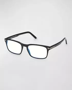 Синие прямоугольные очки из ацетата с блокировкой TOM FORD, цвет Shiny Black Blue Block Lenses