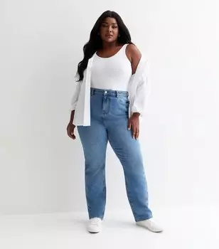 Синие прямые джинсы Curves с высокой талией New Look, синий