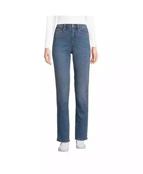 Синие прямые джинсы Petite Recover с высокой посадкой и прямыми штанинами Lands' End, синий