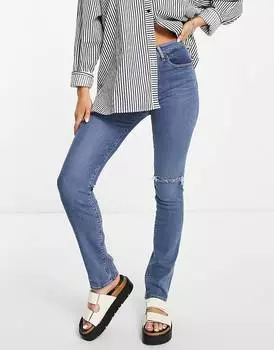 Синие прямые джинсы с высокой талией Levi's 724 средней степени потертости