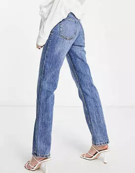 Синие прямые джинсы с завышенной талией Bershka