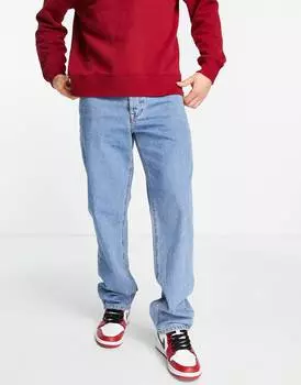 Синие прямые джинсы средней потертости ASOS DESIGN