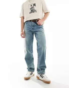 Синие прямые джинсы средней стирки ASOS DESIGN