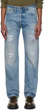 Синие прямые отремонтированные джинсы RRL