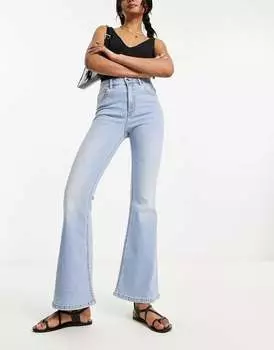 Синие расклешенные джинсы с завышенной талией Pull&Bear