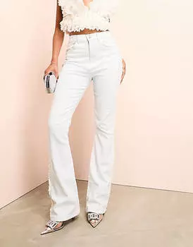 Синие расклешенные джинсы скинни с бахромой по низу ASOS LUXE