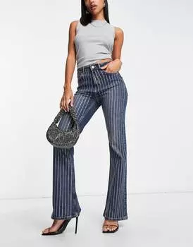 Синие расклешенные джинсы в тонкую полоску со стразами ASOS DESIGN