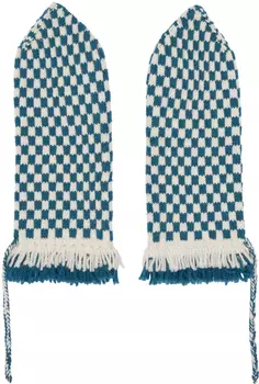 Синие рукавицы в клетку с бахромой Bode