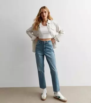 Синие рваные джинсы Tori Mom с высокой талией до колена New Look, синий