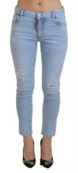 Синие рваные укороченные джинсы Twiggy Denim со средней талией Dsquared2