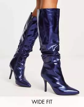 Синие сапоги до колена Raid Charlize широкого кроя со сборками Raid Wide Fit