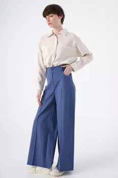 Синие широкие брюки из хлопка в рубчик с кисточками ALL DAY