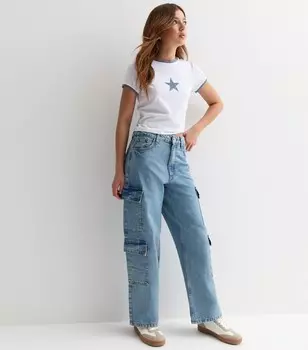Синие широкие джинсы-карго для девочек New Look, синий