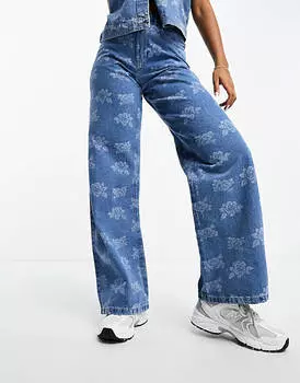 Синие широкие джинсы с размытым принтом Vero Moda