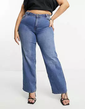 Синие широкие джинсы с завышенной талией Pieces Curve Peggy