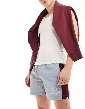 Синие широкие нейлоновые шорты с полосками по бокам, кулиской и вышивкой ASOS Design