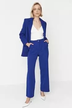 Синие широкие тканые брюки Saks с высокой талией Trendyol, синий