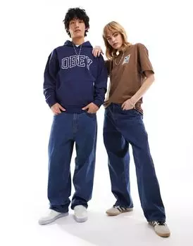 Синие широкие зауженные джинсы унисекс Obey Bigwig