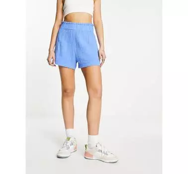 Синие шорты без застежек с завышенной талией Monki