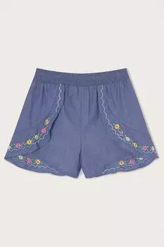 Синие шорты из шамбре со присборенной строчкой Monsoon, синий