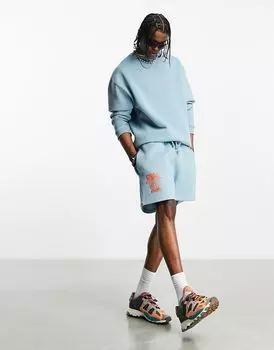 Синие шорты оверсайз с многослойным принтом ASOS DESIGN — часть комплекта
