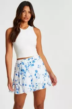 Синие шорты с цветочным узором из льна QUIZ Clothing