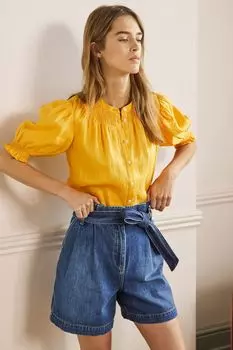 Синие шорты с поясом-пакетом и завышенной талией Boden, синий