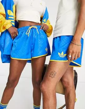 Синие шорты унисекс с монограммой adidas Originals 'adicolor 70s'