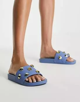 Синие стеганые шлепанцы с заклепками ASOS DESIGN Finery