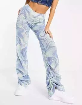 Синие трикотажные брюки со сборками на подоле Jaded London