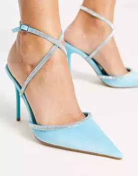 Синие туфли на остром каблуке-шпильке NA-KD