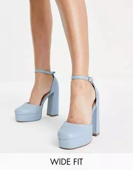 Синие туфли на высоком каблуке на платформе ASOS DESIGN Priority Wide Fit