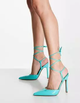 Синие туфли на высоком каблуке с завязками ASOS DESIGN Prize