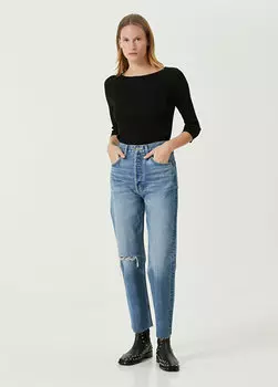 Синие укороченные джинсовые брюки 70-х годов stove pipe Re/Done