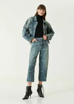 Синие укороченные джинсовые брюки с логотипом Balenciaga
