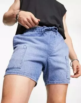 Синие укороченные джинсовые шорты карго ASOS