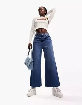 Синие укороченные широкие джинсы ASOS