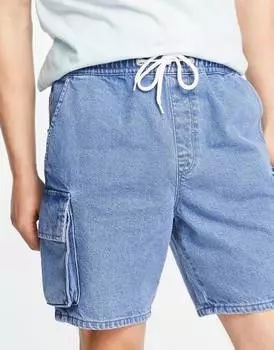 Синие узкие джинсовые шорты карго с эластичной талией ASOS DESIGN