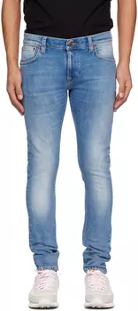 Синие узкие махровые джинсы Nudie Jeans