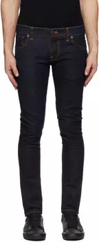 Синие узкие махровые джинсы Nudie Jeans, Rinse twill