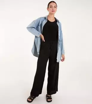 Синие ванильно-черные широкие брюки на кулиске Blue Vanilla, черный