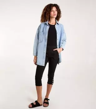 Синие ванильные черные укороченные брюки с пуговицами Blue Vanilla, черный