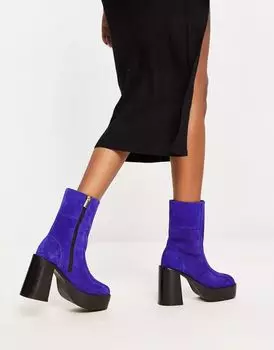 Синие замшевые ботинки на платформе ASOS Romeo