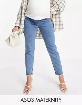 Синие зауженные джинсы для беременных ASOS DESIGN Maternity с поясом