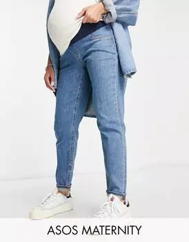 Синие зауженные джинсы для беременных ASOS DESIGN Maternity с поясом