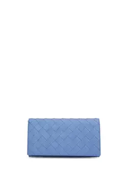 Синий бежевый вязаный мужской кожаный кошелек с текстурой Bottega Veneta