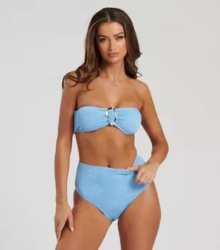 Синий бикини-топ бандо South Beach в жатую полоску South Beach, синий